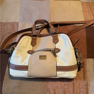 Women's Neutral Two-Tone Tassel Shoulder Bag - Cream & Taupe